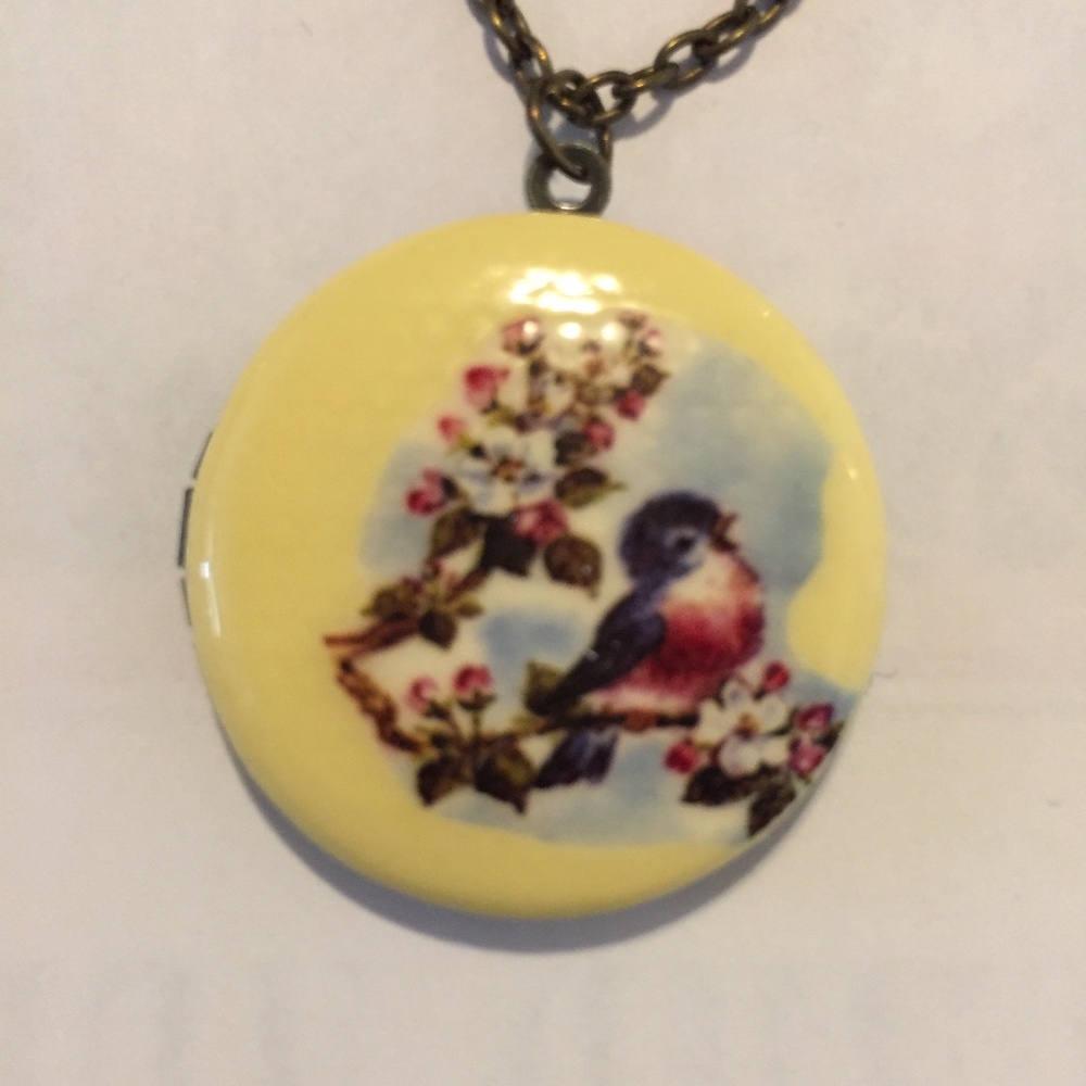 Songbird locket with bronze finish